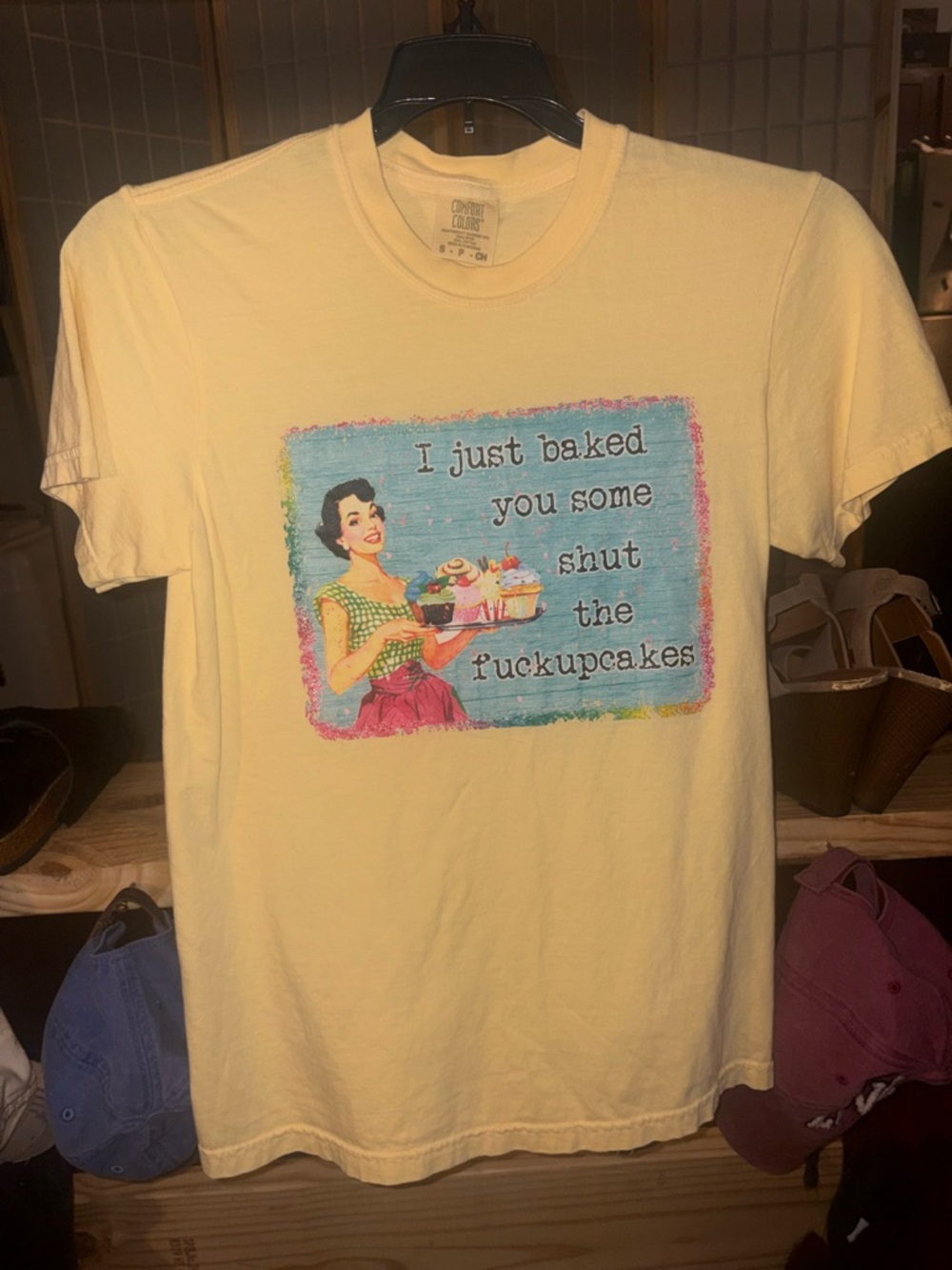 Comfort Colors Pale Yellow Graphic Cupcake Tee